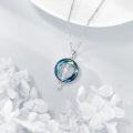 wholesale 925 Sterling Silver Mermaid Pendant with Blue Swarovski Crystals and Chain for Women-0-2