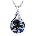 wholesale 925 Sterling Silver Blue Enamel Ocean Wave Whale Tail Pendant Necklace for Women-0-0