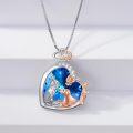 wholesale 925 Sterling Silver Blue Crystal Heart Dog & Rose Pendant Necklace for Women Girls  48cm Chain Length-0-3