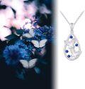 wholesale 14K Gold Plated 925 Sterling Silver Blue Crystal Butterfly Teardrop Pendant Necklace for Women - 16 + Extender Chain-0-5