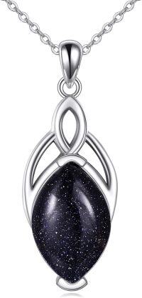 wholesale Sterling Silver Moonstone Turquoise Lapis Lazuli Larimar Moss Agate Celtic Trinity Knot Necklace-Blue Sandstone