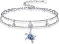 wholesale 925 Sterling Silver Layered Anklet with Blue Opal Sea Turtle and Starfish Charms for Women-0-0