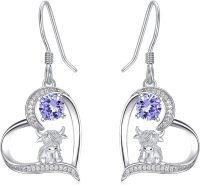 wholesale Sterling Silver Highland Cow Sunflower Dangle Stud Leverback Hoop Earrings-0-6-June