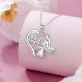 wholesale 925 Sterling Silver Heart Angel 444 Crystal Pendant Necklace-0-1