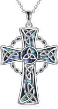 wholesale 925 Sterling Silver Celtic Knot Abalone Shell Inlay Cross Pendant Necklace for Women-0-0
