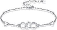 wholesale 925 Sterling Silver Heart & Infinity Link Bracelet w/Adjustable Closure - Elegant Holiday Gift for Her-Love