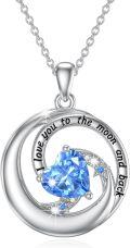 wholesale 925 Sterling Silver Blue Crystal Heart & Moon Charm Pendant Necklaces for Women Gifts-0-0