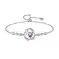 TOUPOP Sterling Silver Birthstone Double Heart Bracelet Love Forever Jewelry Gifts-0-0