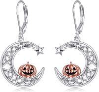 wholesale 925 Sterling Silver Celtic Moon Halloween Bat Pumpkin Drop Dangle Leverback Earrings for Women-Pumpkin