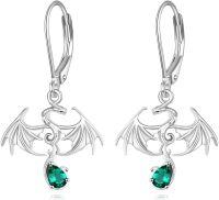 wholesale 925 Sterling Silver Dragon Green Crystal Drop Earrings for Fantasy Enthusiasts-Dragon