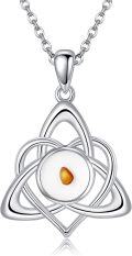 wholesale 925 Sterling Silver Celtic Knot Amber Pendant Necklaces for Women Girls s-0-0
