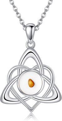 wholesale 925 Sterling Silver Celtic Knot Amber Pendant Necklaces for Women Girls s-Celtic Knot Seed