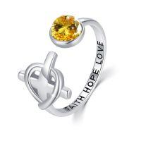 wholesale 925 Sterling Silver Red Crystal Rings Wholesale Faith Hope Love Adjustable Open Band-02-Dark Yellow