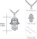 wholesale 925 Sterling Silver CZ Evil Eye Hamsa Hand Pendant Necklaces for Women and Girls Protection  45cm Chain Length-0-4