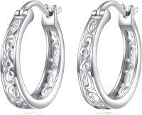 wholesale 925 Sterling Silver Hypoallergenic Small Hoop Sun Leaf Triangle Huggie Earrings for Women-Filigree-Oxidizied2-Filigree-Oxidizied2