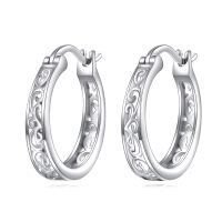 wholesale 925 Sterling Silver Hoop Earrings Platinum Plated Vintage Filigree Scroll Design-Filigree-Oxidizied2-Filigree-Oxidizied2
