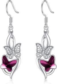 wholesale  Sterling Silver Crystal Butterfly Dragonfly Bee Dangle Drop Earrings -A-Butterfly Purple