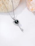 wholesale Tahitian Love Heart Key Black Pearl Necklace For Women Sterling Silver Black Pearls Necklace Gifts For Sister Birthday Anniversary Jewelry Valentine Christmas Gifts For Women Wife Her -0-3