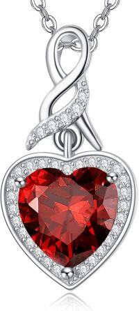 wholesale 925 Sterling Silver & AAAAA CZ Heart Pendant Necklace with 12 Birthstones - Adjustable 18-22 Chain-Style 1-01. January (Garnet)