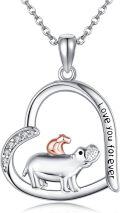 wholesale 925 Sterling Silver Heart Pendant with Hippo and Baby Charm Love You Forever Necklace Gifts for Women-0-0