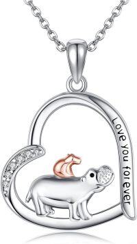 wholesale 925 Sterling Silver Heart Pendant with Hippo and Baby Charm Love You Forever Necklace Gifts for Women-Hippo
