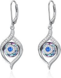 wholesale Sterling Silver Blue Crystal Evil Eye Dangle Earrings for Women Teens Girls-Purple