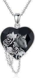 wholesale 925 Sterling Silver Heart Shaped Black Onyx Rose and Fox Pendant Necklace-0-0