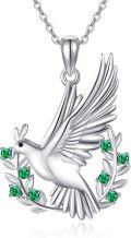 wholesale 925 Sterling Silver 925 Flying Bird Pendant Necklace w/ Green Stone Accents - Mother's Day Gifts for Her-0-0