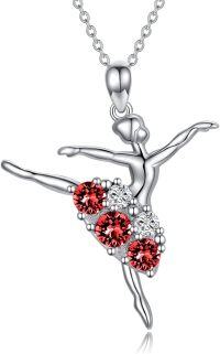 wholesale Sterling Silver Austrian Birthstone Crystal Ballerina Necklace Ballet Dancer Pendant Gift-Red