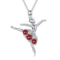 wholesale 925 Sterling Silver Ballet Dancer Necklace Wholesale With Green And White Crystals-Red