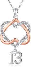wholesale 925 Sterling Silver Double Heart with Number 13 Charm Pendant Necklace s for Women and Girls-0-0