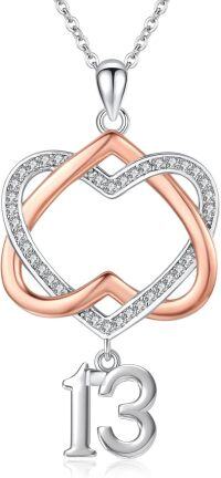 wholesale 925 Sterling Silver Double Heart with Number 13 Charm Pendant Necklace s for Women and Girls-13th