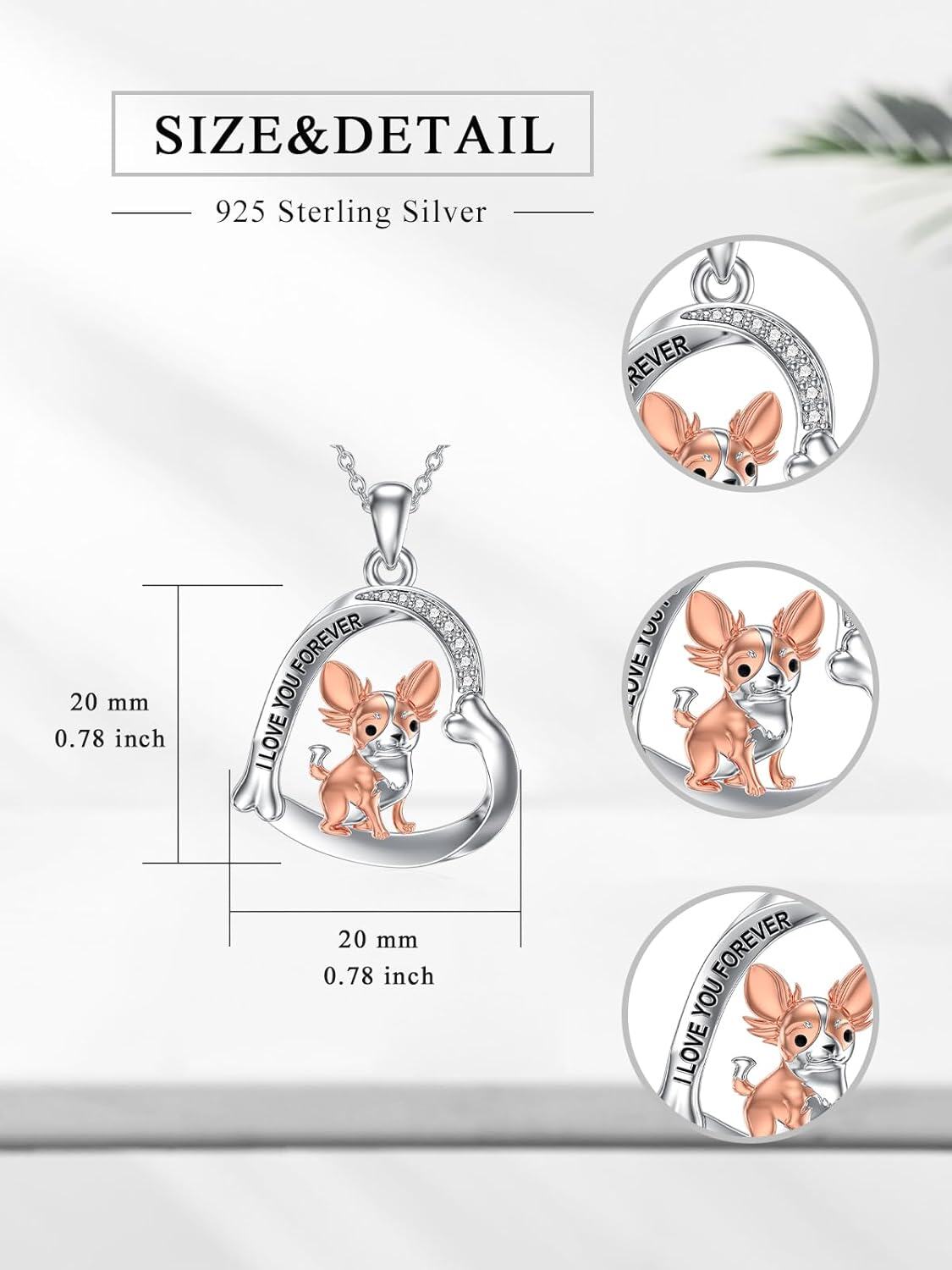 wholesale 925 Sterling Silver I Love You Forever Chihuahua Heart Pendant Necklace for Women Girls Gifts-0-1