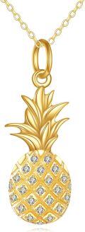 wholesale 10K Golden 10K Gold CZ Pineapple Pendant Necklace for Women - Elegant Charm Chain s-0-0