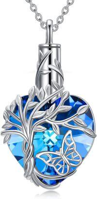 wholesale TOUPOP Butterfly Urn Necklace For Ashes 925 Sterling Silver Heart Blue Crystal Cremation Jewelry For Ashes Tree Of Life Memorial Pendant Keepsake Jewelry Gifts For Women -undefined