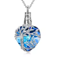 TOUPOP Sterling Silver Blue Crystal Butterfly Urn Tree Of Life Memorial Pendant-undefined