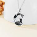 wholesale 925 Sterling Silver Crescent Moon Black Cat and Bat Necklace Pendant-0-3