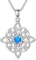 wholesale 925 Sterling Silver Blue Opal Triquetra Celtic Knot Witch's Pendant Necklace for Women Wicca Jewelry-0-0