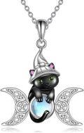 wholesale 925 Sterling Silver Cat Witch Triple Moon Goddess Amulet Necklace Wicca Jewelry-0-0