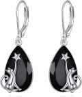 wholesale 925 Sterling Silver Cat & Star Design Teardrop Black Onyx Leverback Earrings-0-0
