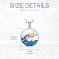 wholesale 925 Sterling Silver Round Pendant with Stingray and Waves Design - Ocean Themed Necklaces for Women & Men-0-4