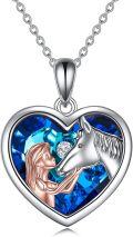 wholesale 925 Sterling Silver Heart-Shaped Blue Crystal Horse Head Pendant Necklace for Women's s-0-0