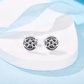 wholesale 925 Sterling Silver Pentagram Black Enamel Round Stud Earrings 8mm Diameter-0-2