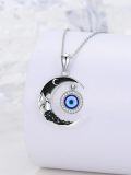 wholesale 925 Sterling Silver Evil Eye Crescent Moon Necklace for Women Men Protection Amulet Charm Pendant Gift 45cm Chain Length-0-3