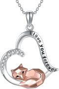 wholesale 925 Sterling Silver Fox in Heart Pendant Necklace with Cubic Zirconia and Engraved Message I Love You Forever - Valentine's Day Gifts for Her-0-0
