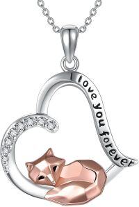 wholesale 925 Sterling Silver Fox in Heart Pendant Necklace with Cubic Zirconia and Engraved Message I Love You Forever - Valentine's Day Gifts for Her-fox
