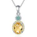 wholesale 925 Sterling Silver Citrine & Emerald Starburst Halo Pendant Necklace for Women -0-0