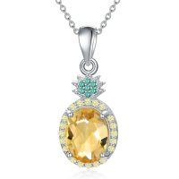 wholesale 925 Sterling Silver Citrine & Emerald Starburst Halo Pendant Necklace for Women -Pineapple