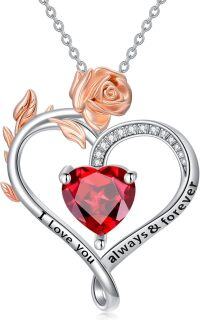 wholesale 925 Sterling Silver Rose Heart Birthstone Necklace for Women Valentine s Day Mother s Day Gift-1-January Birthstone