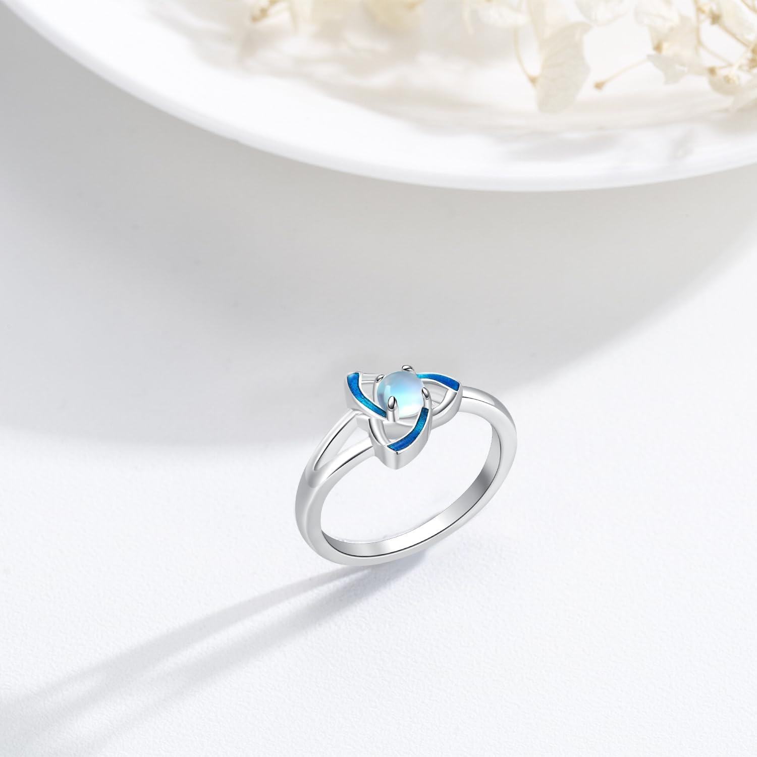 Sterling Silver Moonstone Celtic Knot Trinity Ring for Women Jewelry Gifts-0-2